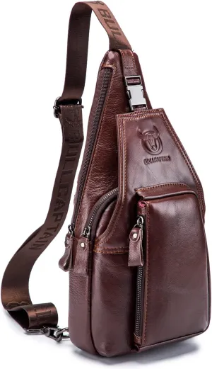 Hebetag Leather Sling Crossbody Bag Casual Daypack for Men Women Outdoor Travel Hiking Camping Fishing Shoulder Chest Pack Day Pack, Brown