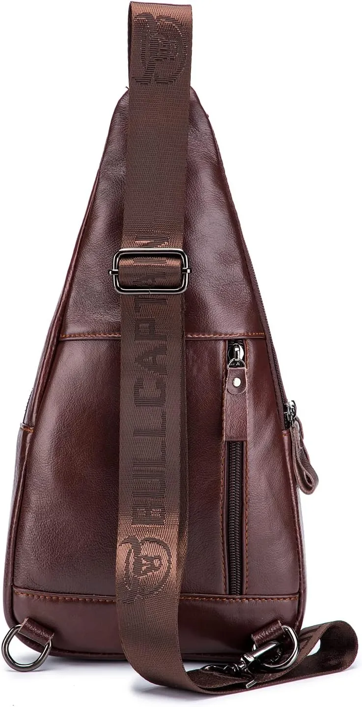 Hebetag Leather Sling Crossbody Bag Casual Daypack for Men Women Outdoor Travel Hiking Camping Fishing Shoulder Chest Pack Day Pack, Brown