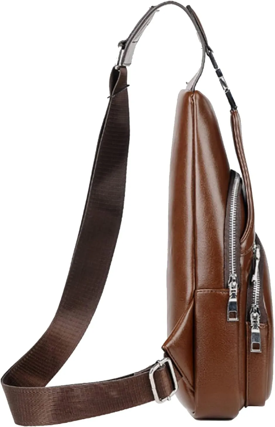 Hebetag Vintage PU Leather Sling Bag Backpack for Men Women Outdoor Travel Crossbody Shoulder Chest Day Pack, Brown