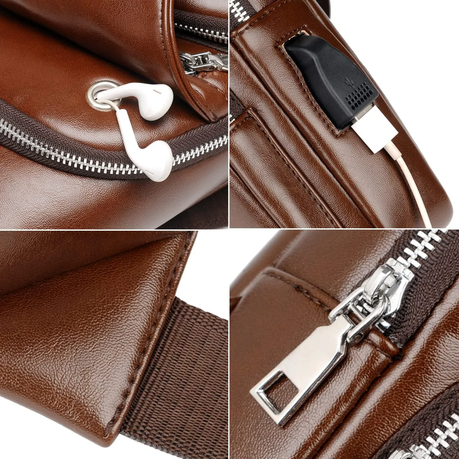 Hebetag Vintage PU Leather Sling Bag Backpack for Men Women Outdoor Travel Crossbody Shoulder Chest Day Pack, Brown