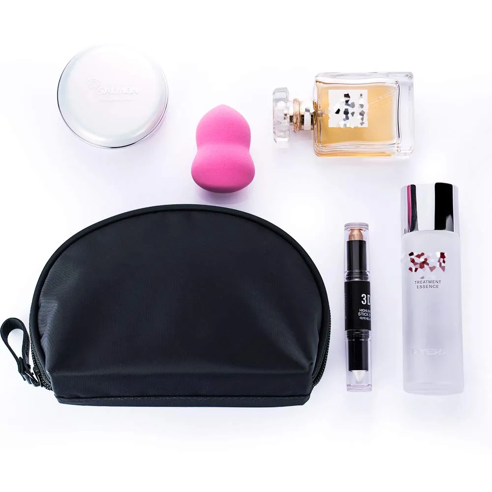 Hekyip Half Moon Cosmetic Bag, Travel Makeup Pouch, Portable Waterproof Cosmetic Pouch for Girls Women, Small (ALL BLACK)