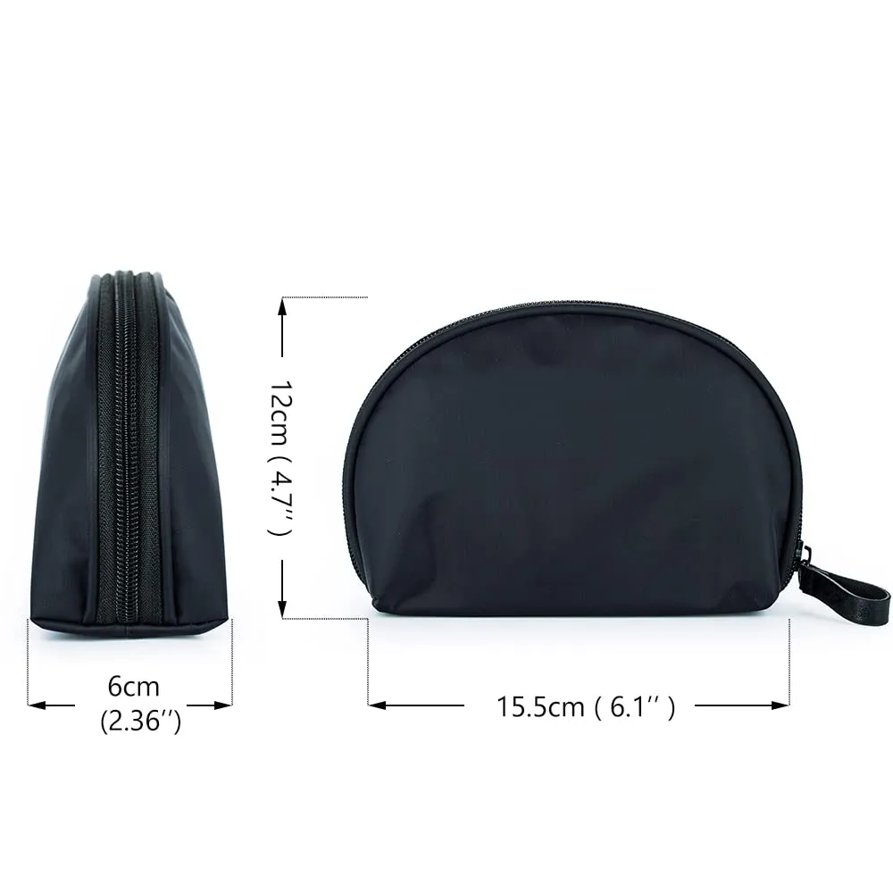 Hekyip Half Moon Cosmetic Bag, Travel Makeup Pouch, Portable Waterproof Cosmetic Pouch for Girls Women, Small (ALL BLACK)