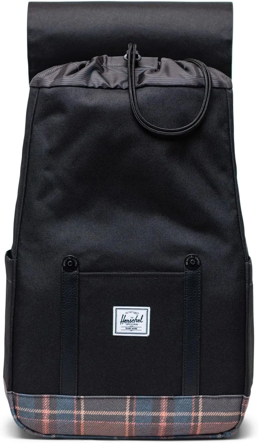 Herschel Retreat Vintage Backpack – 17L Travel, Work & College Bag, Fits 16" Laptop, Padded Straps, Water Bottle Pocket, Durable Backpack for Men & Women, Black Winter Plaid