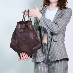 Hexagon patchwork faux leather drawstring backpack wholesale