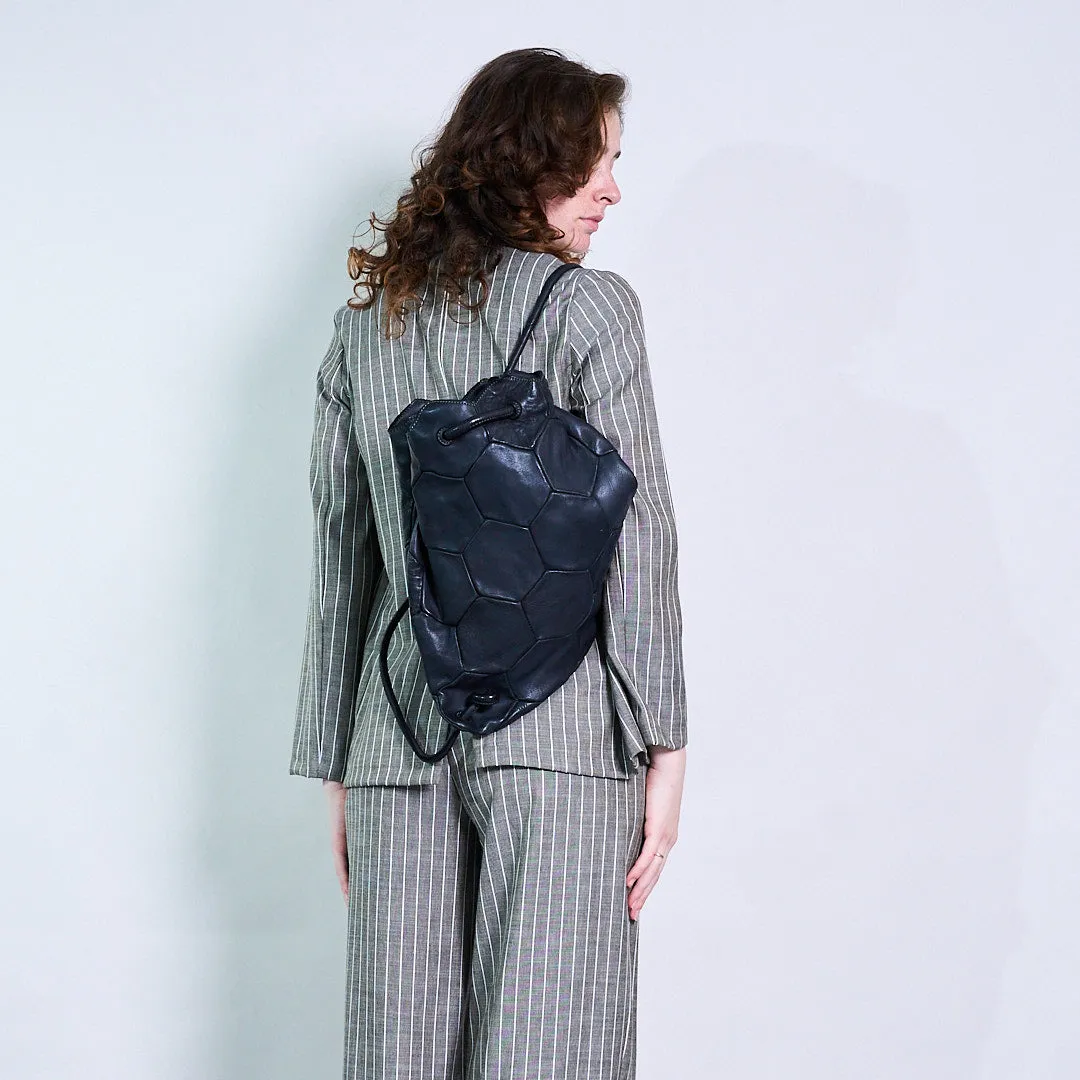 Hexagon patchwork faux leather drawstring backpack wholesale
