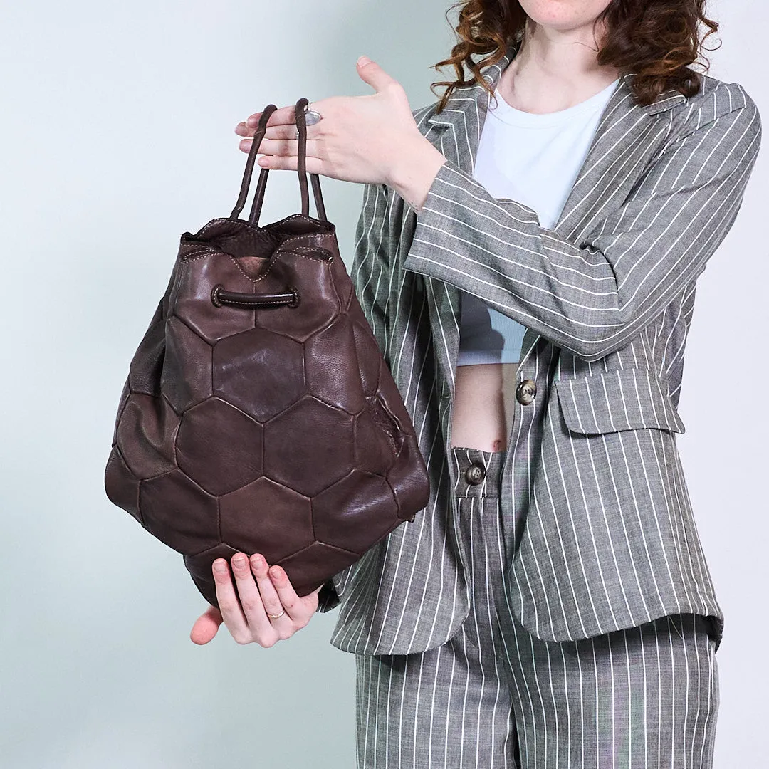Hexagon patchwork faux leather drawstring backpack wholesale