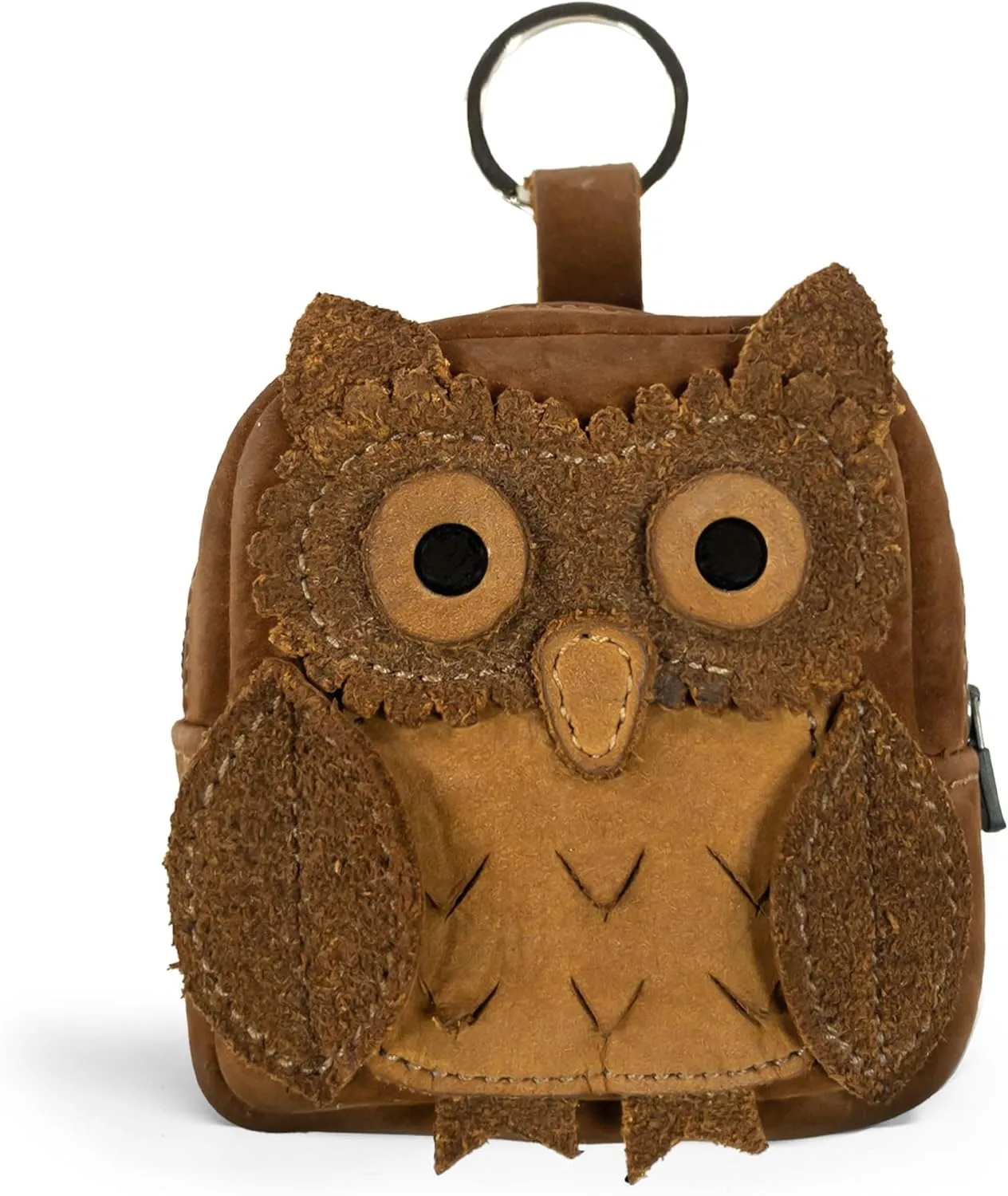 Hide & Drink, Owl Mini Backpack Coin Purse, Cute Keychain, Owl-Shaped Case for Cables, Coins, Coins and Small Items, Full Grain Leather, Handmade, Swayze Suede