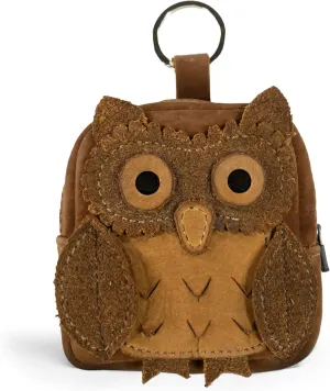 Hide & Drink, Owl Mini Backpack Coin Purse, Cute Keychain, Owl-Shaped Case for Cables, Coins, Coins and Small Items, Full Grain Leather, Handmade, Swayze Suede