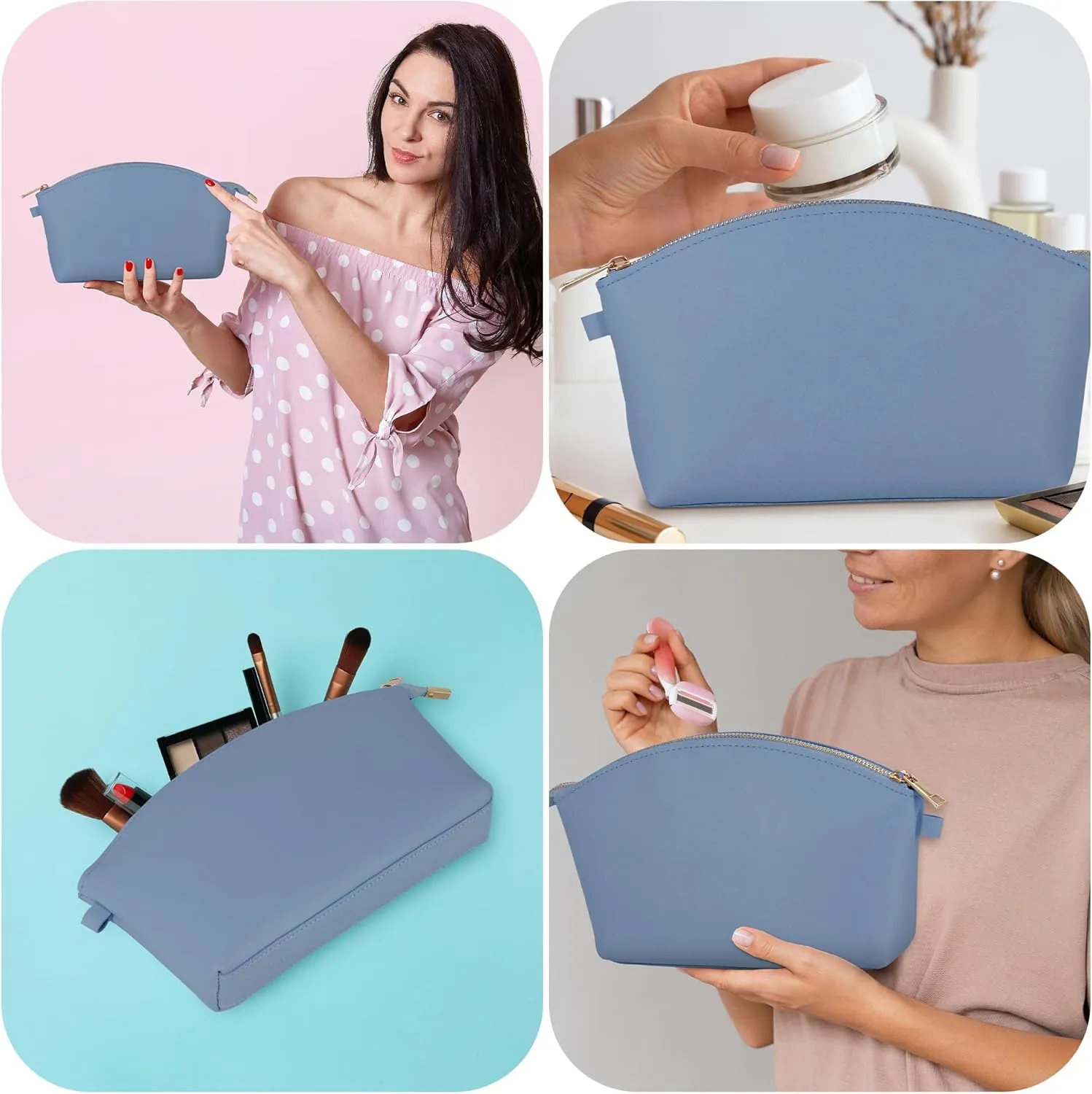 HIFA Leather Makeup Bag, Travel Makeup Bag -Perfect Size, Top Zipper Closure, Lined Inside- Makeup Case, Makeup Organizer Bag