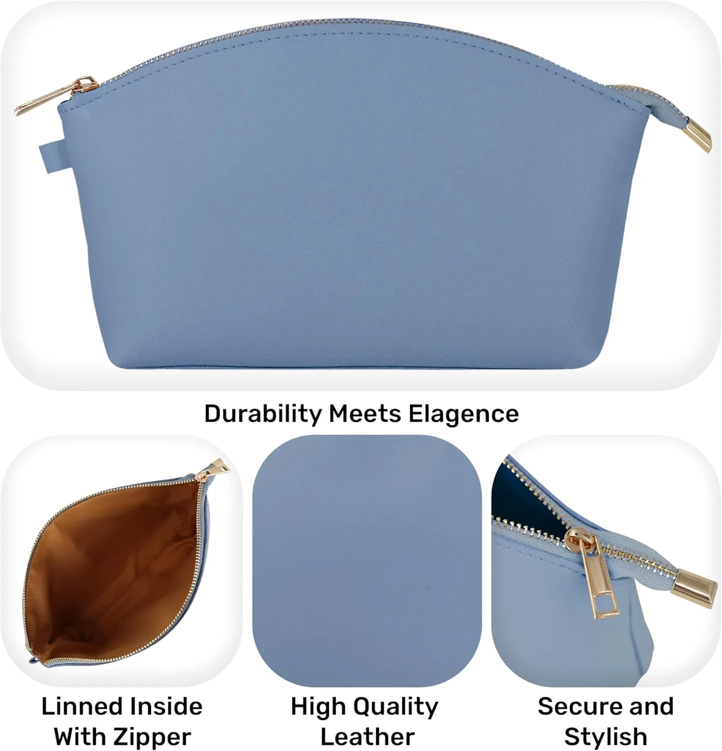 HIFA Leather Makeup Bag, Travel Makeup Bag -Perfect Size, Top Zipper Closure, Lined Inside- Makeup Case, Makeup Organizer Bag