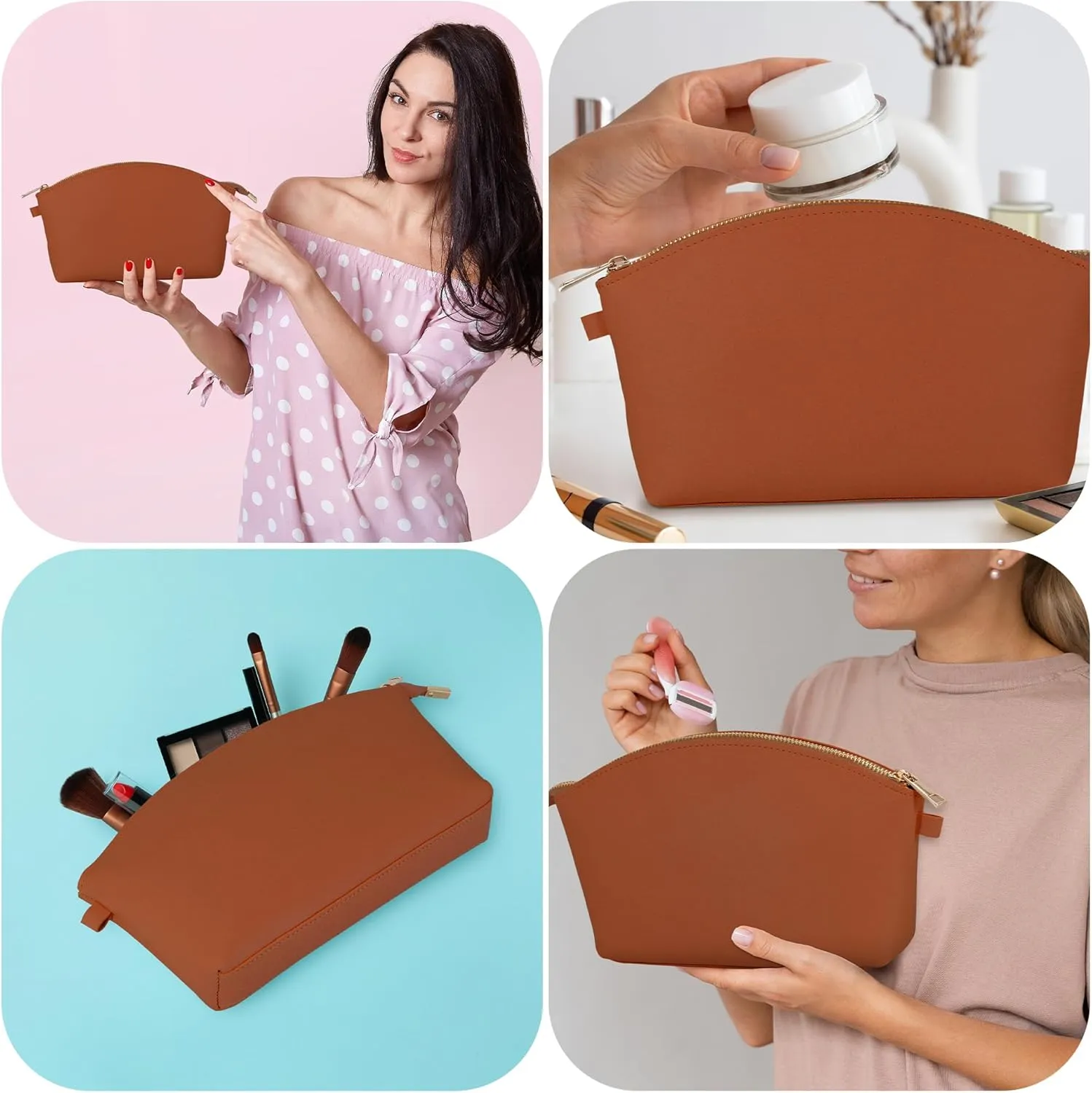 HIFA Leather Makeup Case; Perfect Size - Top Zipper Closure