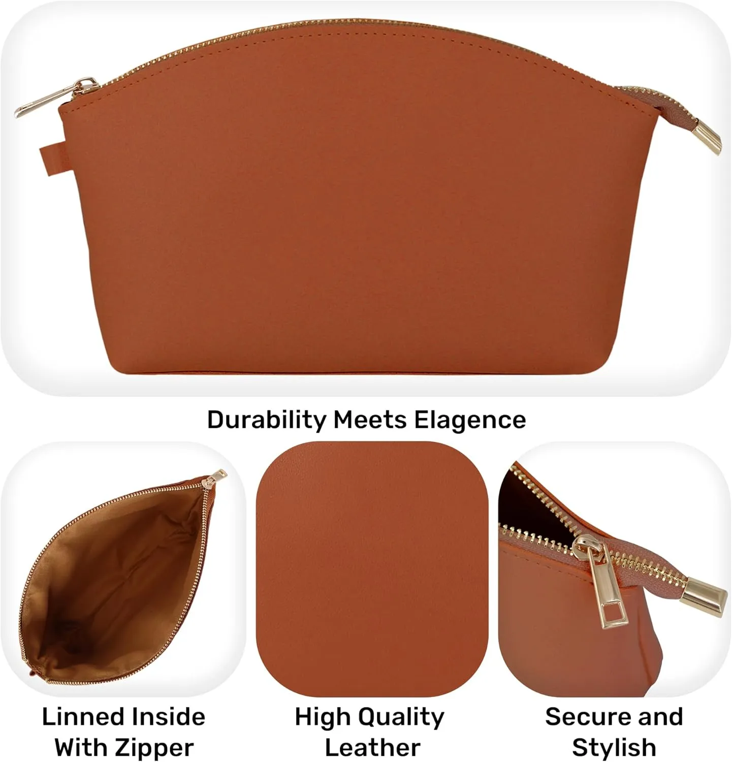 HIFA Leather Makeup Case; Perfect Size - Top Zipper Closure