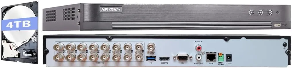HIK 16CH 5MP DVR iDS-7216HQHI-M2/S AcuSense with 4TB HDD Installed-16 Channel Supports 5MP HD-TVI & CVI/5MP AHD HD Analog Coax   up to 8 IP Channels H.265  Compatible with Hikvision Hik-Connect APP
