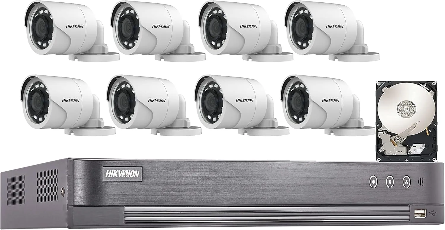 HIK 8CH 1080p HD CCTV Security Camera Kit Bundle for Hikvision iDS-7208HQHI-M1/S 8CH DVR with 2TB HDD 8X 2MP Outdoor Bullet Analog HD Cameras Video Recording Remote Access Hik-Connect App