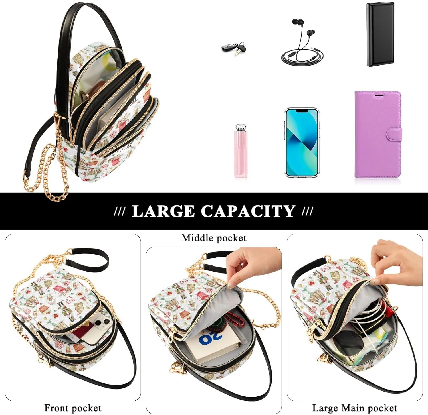 Holiday Festive Cell Phone Purse Crossbody Handbag Durable Shoulder Bag Travel Pouch