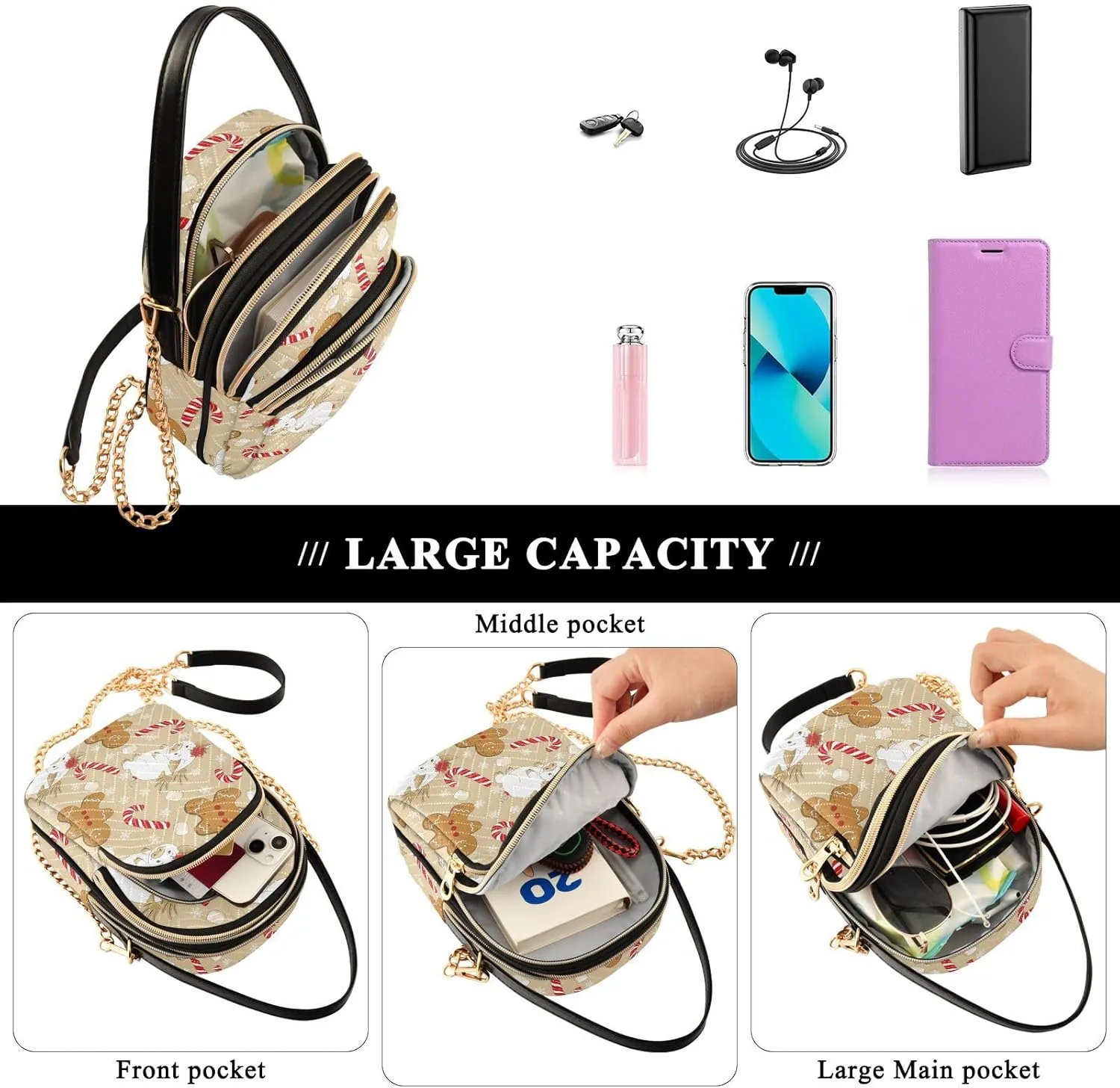 Holiday Festive Cell Phone Purse Crossbody Handbag Durable Shoulder Bag Travel Pouch