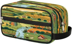 Houses Trees Fields Travel Toiletry Bag Wash Bag Portable Cosmetic Bag Toiletries Accessories Cosmetic Storage Bag Shower Shaving Bag Unisex Country Scenery