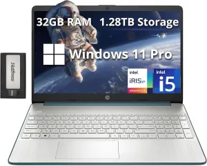 HP 15.6" Anti-Glare FHD Business Laptop, Intel i5-1235U, 32GB RAM, 1.28TB Storage(1TB SSD 288GB Docking Station Set), Intel Iris Xe Graphics, Number Pad, 720p Webcam, Win 11 Pro, Spruce Blue