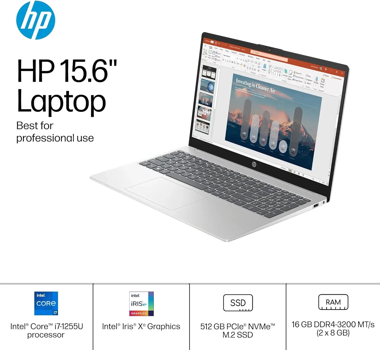 HP 15.6" FHD Touchscreen Business Laptop, with Office 2024 Lifetime License, 16 GB RAM, 512 GB SSD, Intel 10-Core i7-1255U, Intel Iris Xe GPU, Wi-Fi 6E, HD Camera, HDMI, Windows 11 Pro, w/Accessories