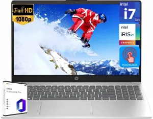 HP 15.6" FHD Touchscreen Business Laptop, with Office 2024 Lifetime License, 16 GB RAM, 512 GB SSD, Intel 10-Core i7-1255U, Intel Iris Xe GPU, Wi-Fi 6E, HD Camera, HDMI, Windows 11 Pro, w/Accessories