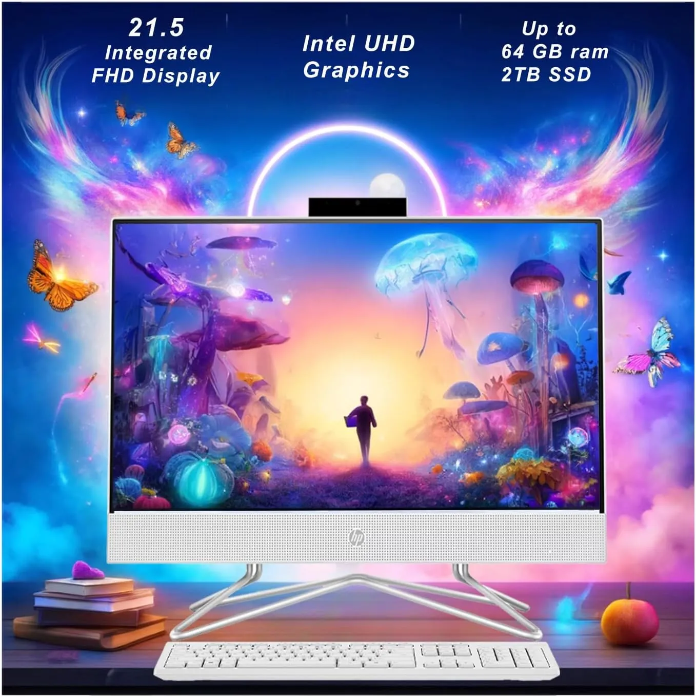 HP 22 inch All-in-One Desktop PC • 2024 Latest Model • Microsoft Office Trial • FHD Display • 8GB RAM • 1TB Storage (512GB SSD   512GB External HD) • Intel Celeron CPU • w/WOWPC Bundle • Win 11 Pro