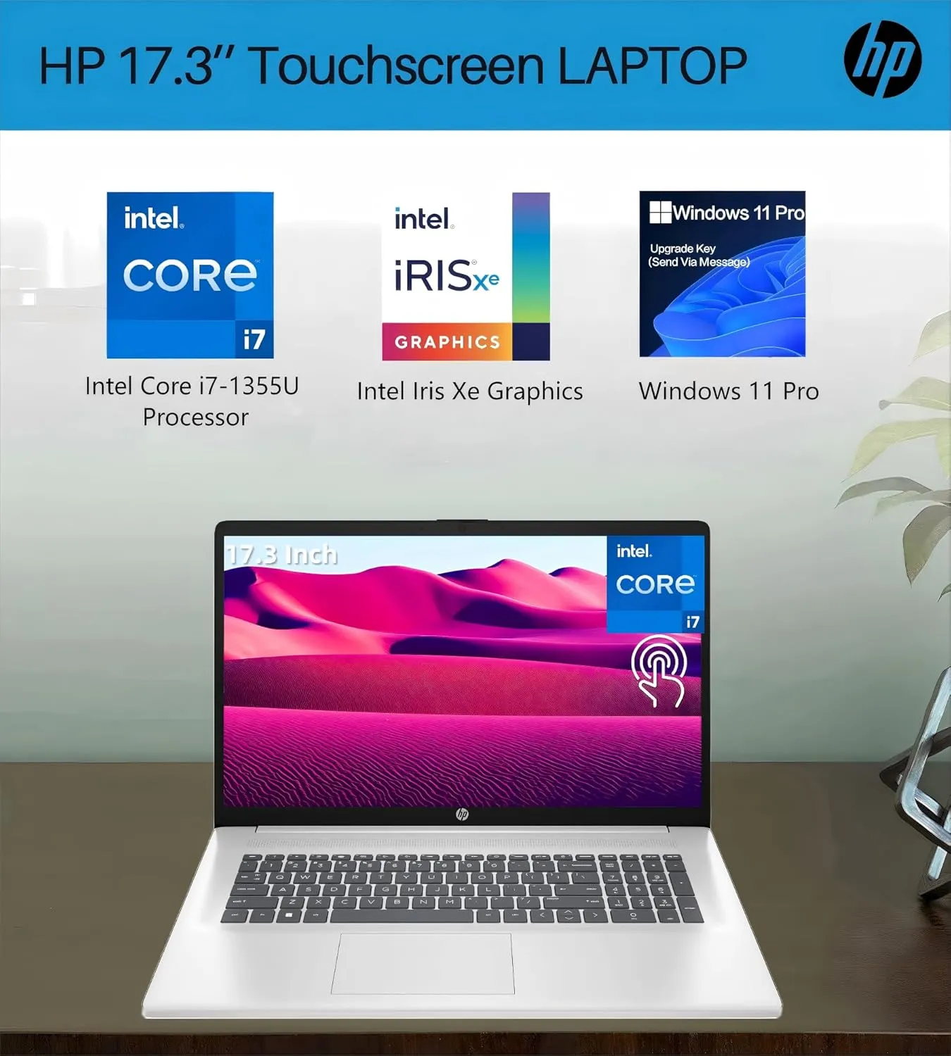 HP Business Touchscreen Laptop 17 inch, Intel 10-Core i7-1355U(up to 5.0 GHz), 64 GB RAM, 2 TB SSD, Intel Iris Xe GPU, Wi-Fi 6, Fingerprint, MS Office Pro Lifetime License, Windows 11 Pro, w/Mouse