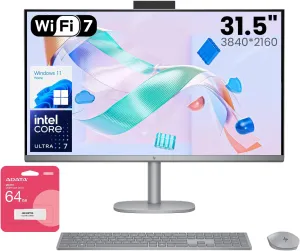 HP OmniStudio X 32 AI All-in-One Desktop, 31.5" UHD 4K 3840*2160 550 nits IPS, Intel Ultra 7 155H, 32GB DDR5, 2TB SSD, Wi-Fi 7, Wireless KB&M, 5MP Camera, Bundle with Adata UC310 64GB USB Flash Drive