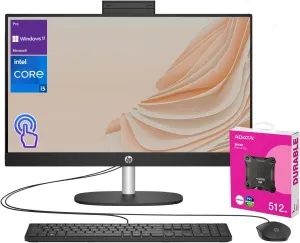 HP Pro 24 All-in-One Desktop, 23.8" FHD Touchscreen, Intel i5-1335U, 32GB RAM, 2TB SSD, Webcam, Integrated Dual Array Digital Microphones, Windows 11 Pro, Bundle with Adata 512GB External SSD