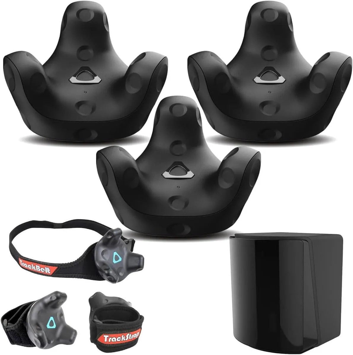 HTC 3 Pack Vive Tracker (3.0) - with HTC Vive SteamVR Base Station 2.0 for Vive Pro, Rebuff TrackBelt   2 TrackStraps Full Body Tracking VR Bundle