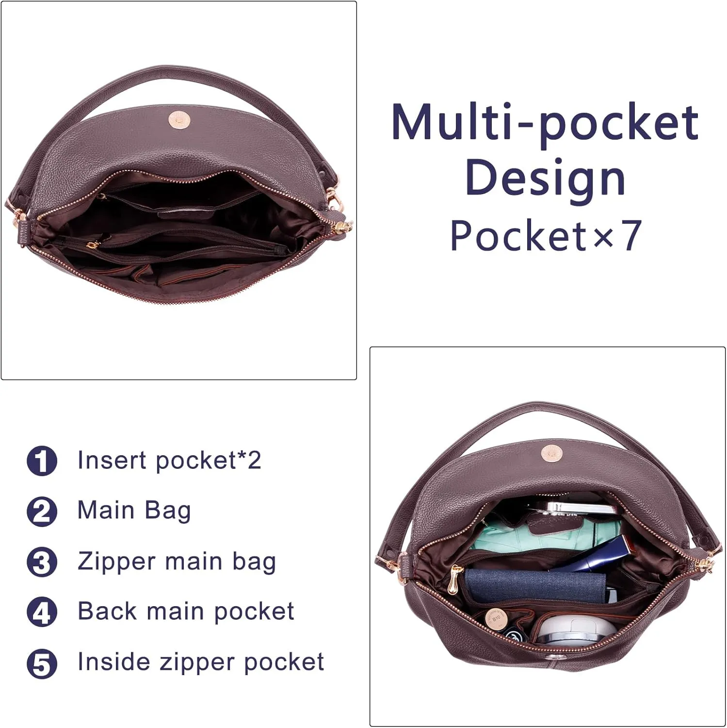HUA ANGEL Crossbody Bags for Women, Leather Shoulder Purse Bag with 2 Removable Straps, Multi Pocket Trendy Hobo Bag Satchel