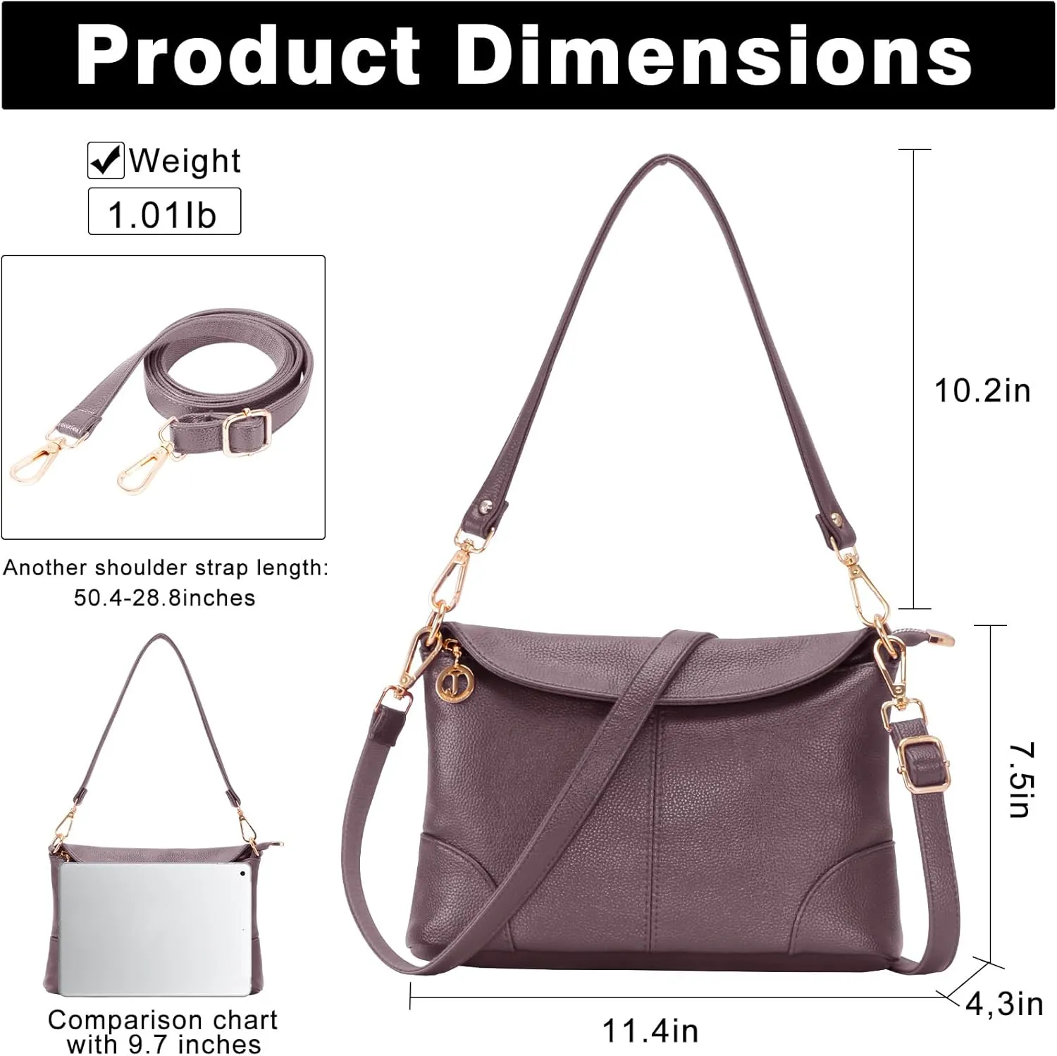 HUA ANGEL Crossbody Bags for Women, Leather Shoulder Purse Bag with 2 Removable Straps, Multi Pocket Trendy Hobo Bag Satchel