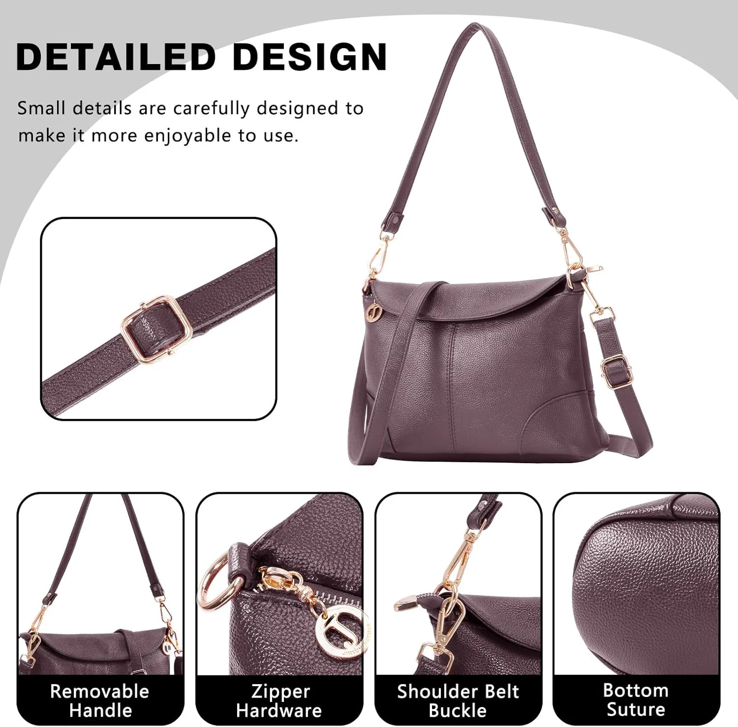 HUA ANGEL Crossbody Bags for Women, Leather Shoulder Purse Bag with 2 Removable Straps, Multi Pocket Trendy Hobo Bag Satchel