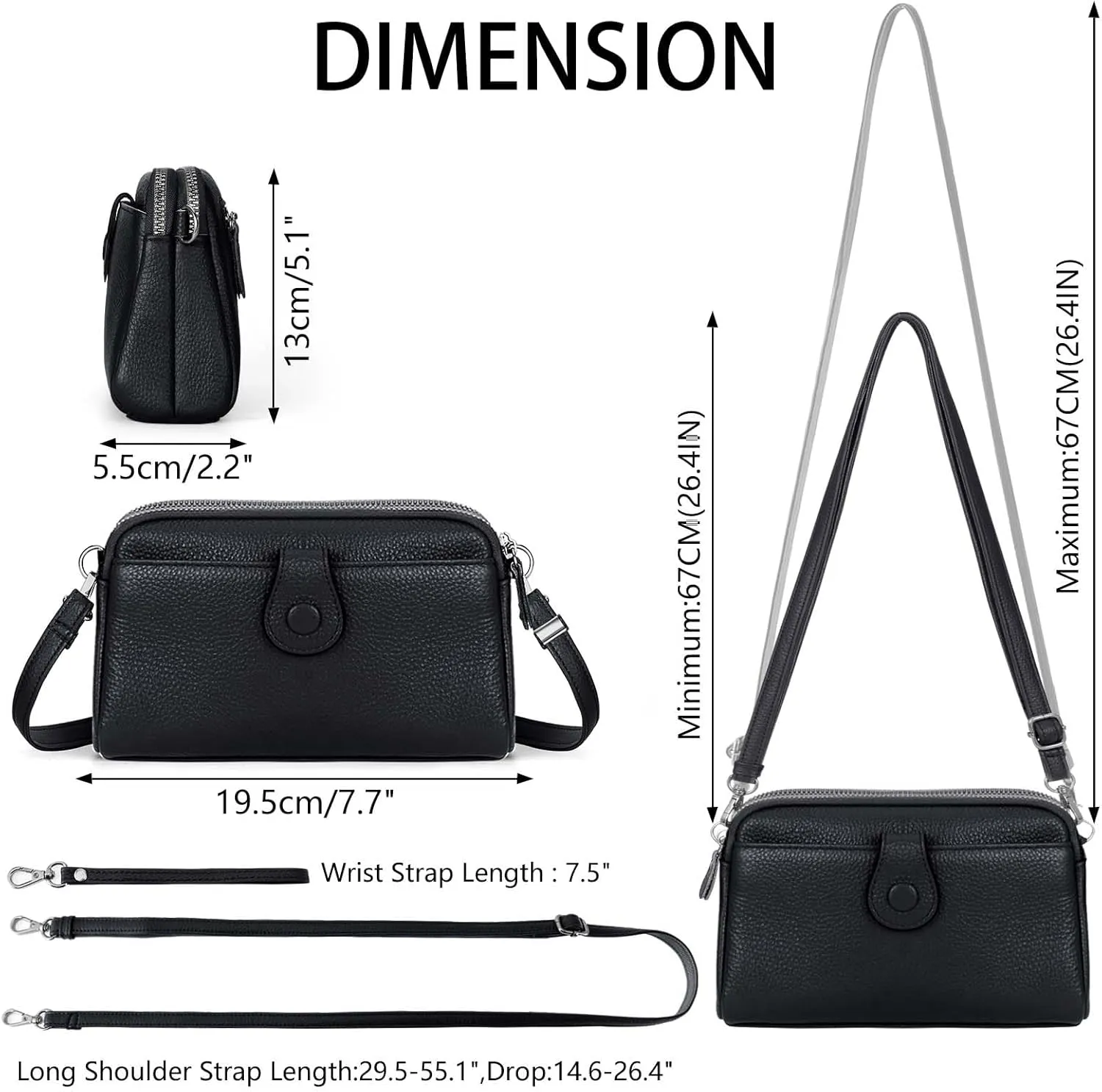 HUA ANGEL Women Small Crossbody Bag Leather Cellphone Purse Clutch Wallet Bag with Wristlet Straps Mini Over Shoulder Handbag