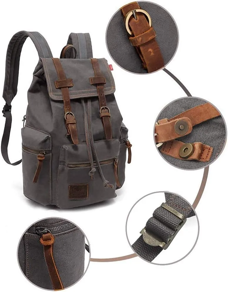 HuaChen Vintage Canvas Backpack, Large Capacity Travel Rucksack for Men Women,Hiking, Camping, School, and Outdoor Activities