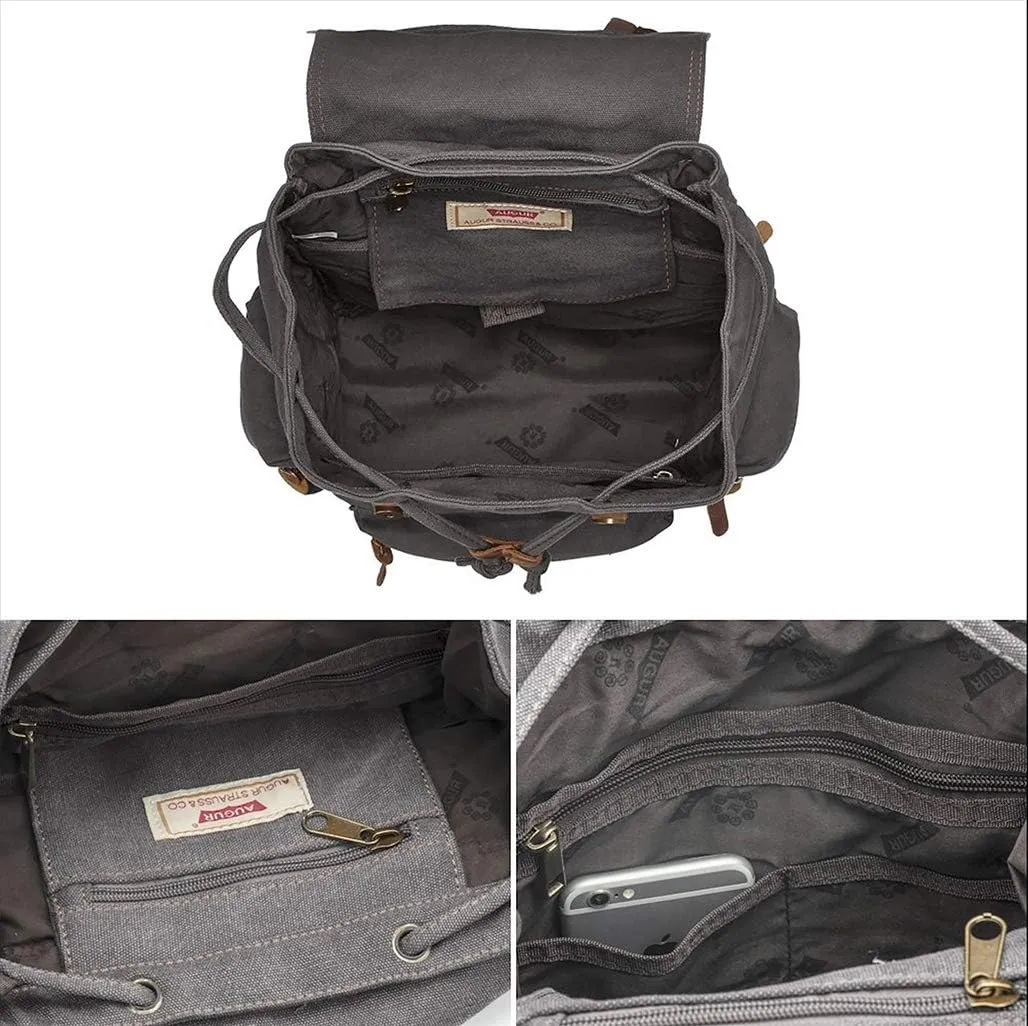 HuaChen Vintage Canvas Backpack, Large Capacity Travel Rucksack for Men Women,Hiking, Camping, School, and Outdoor Activities