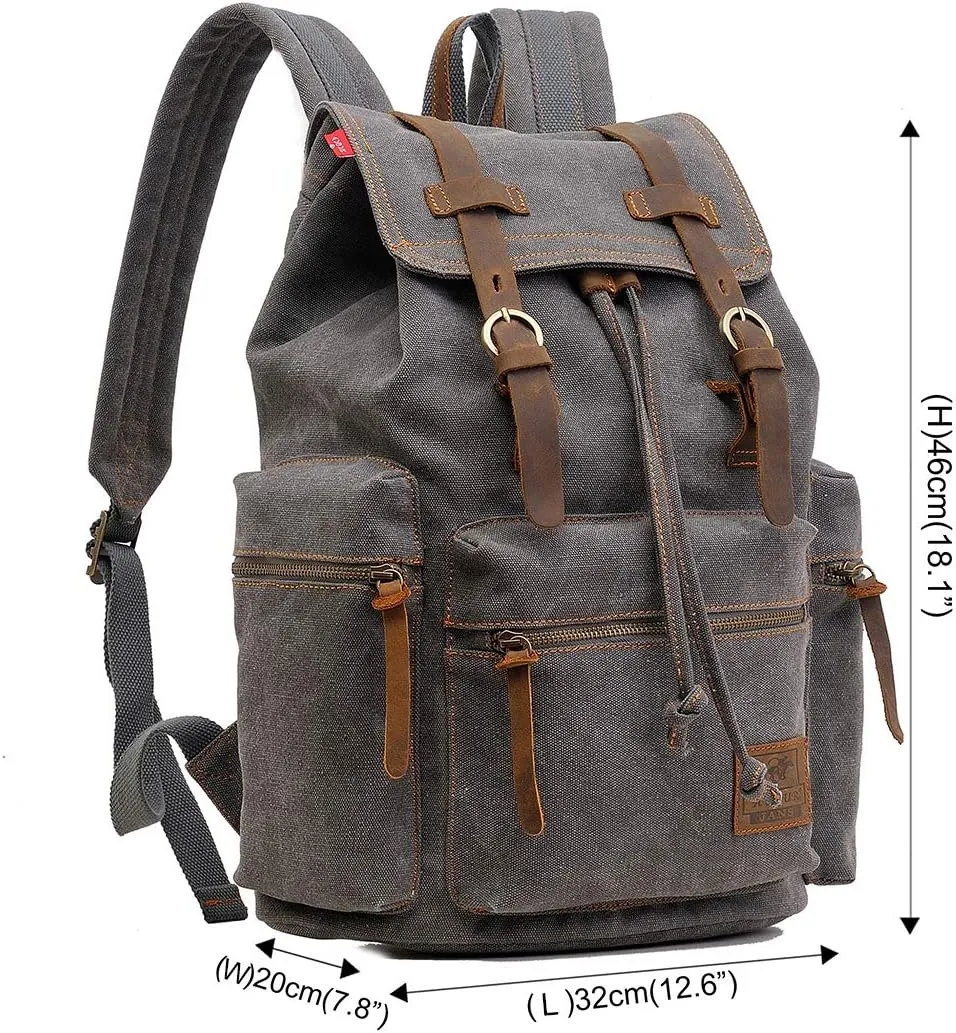 HuaChen Vintage Canvas Backpack, Large Capacity Travel Rucksack for Men Women,Hiking, Camping, School, and Outdoor Activities
