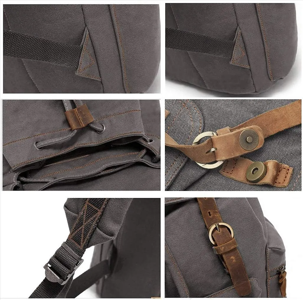 HuaChen Vintage Canvas Backpack, Large Capacity Travel Rucksack for Men Women,Hiking, Camping, School, and Outdoor Activities