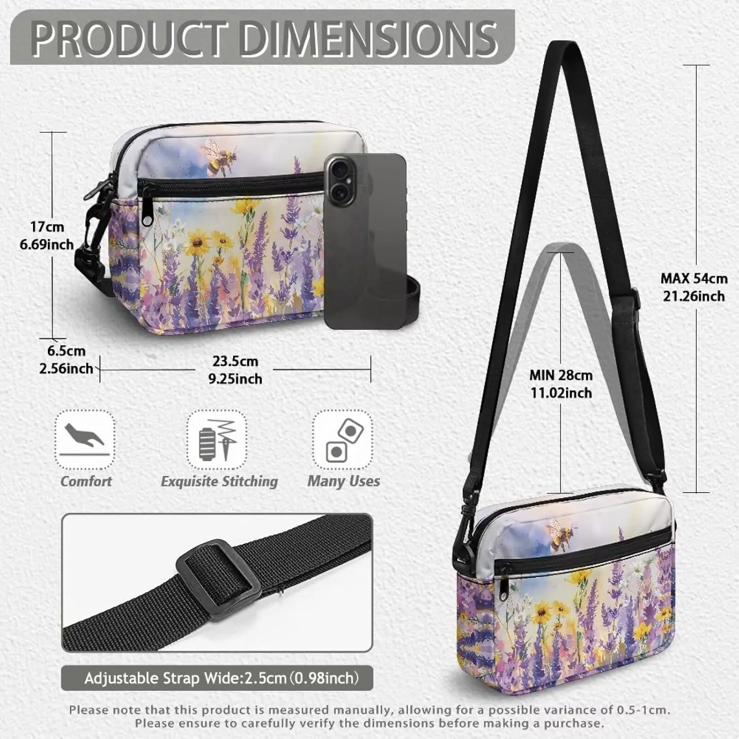 HUGS IDEA Canvas Crossbody Bag for Women Shoulder Bag with Zipper Pockets Cell Phone Bag