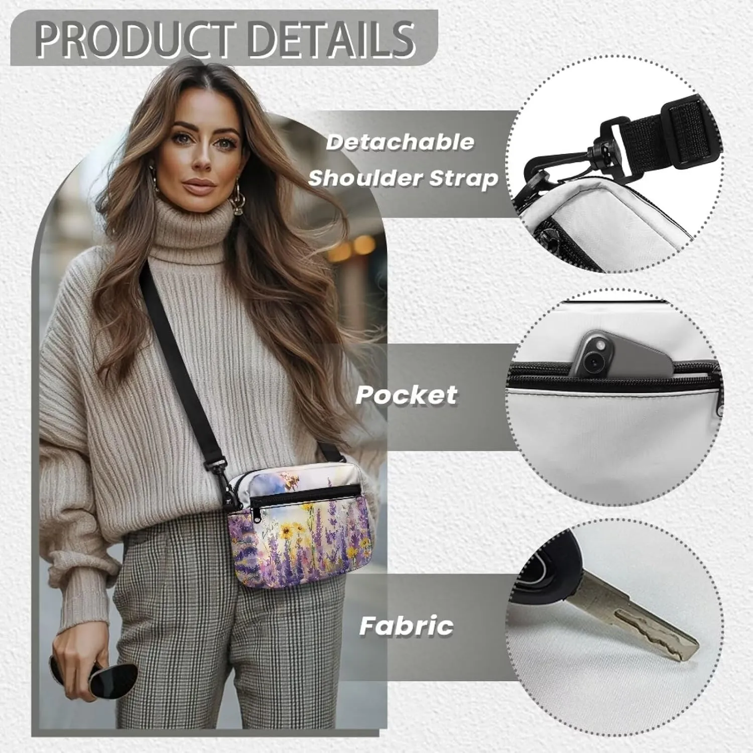 HUGS IDEA Canvas Crossbody Bag for Women Shoulder Bag with Zipper Pockets Cell Phone Bag