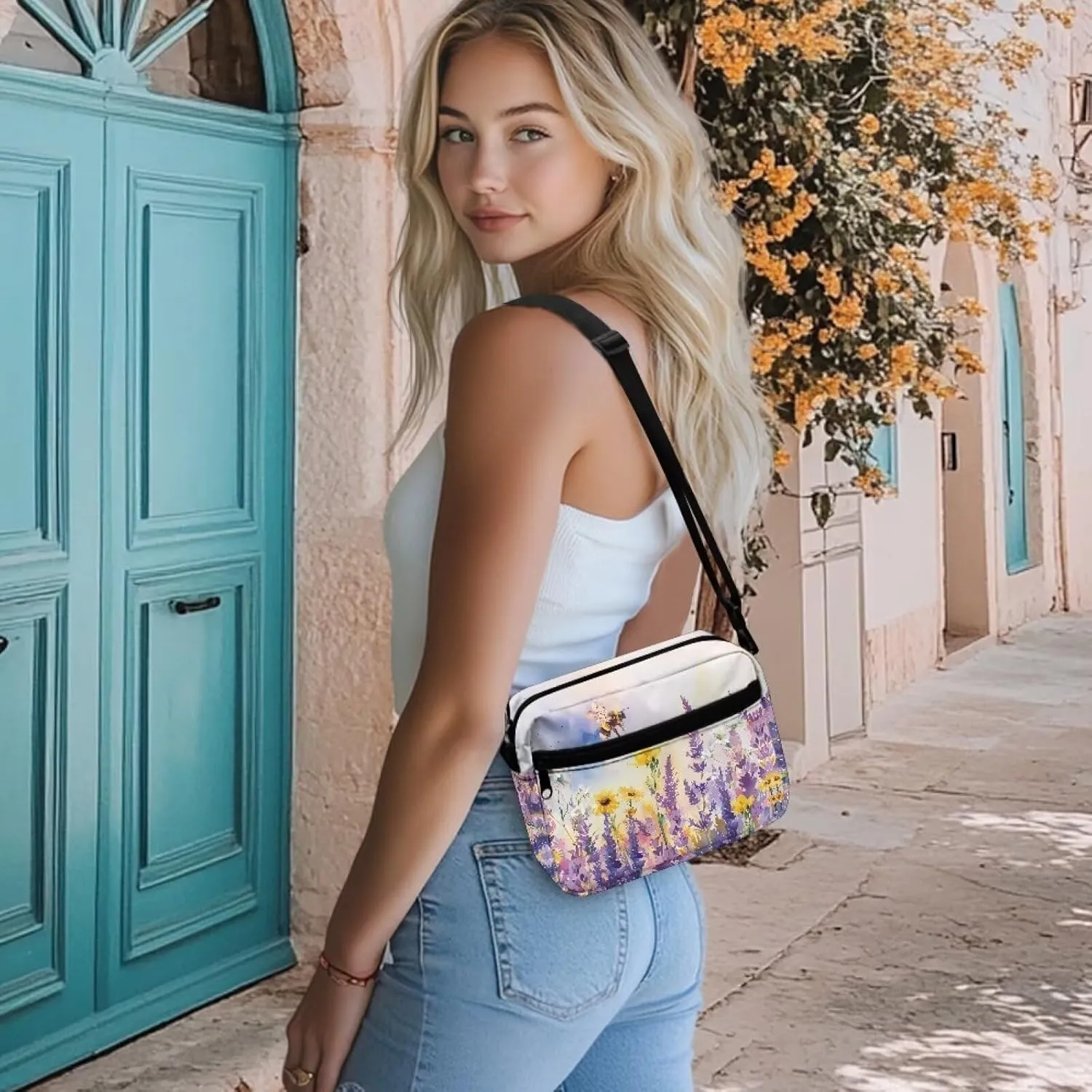 HUGS IDEA Canvas Crossbody Bag for Women Shoulder Bag with Zipper Pockets Cell Phone Bag