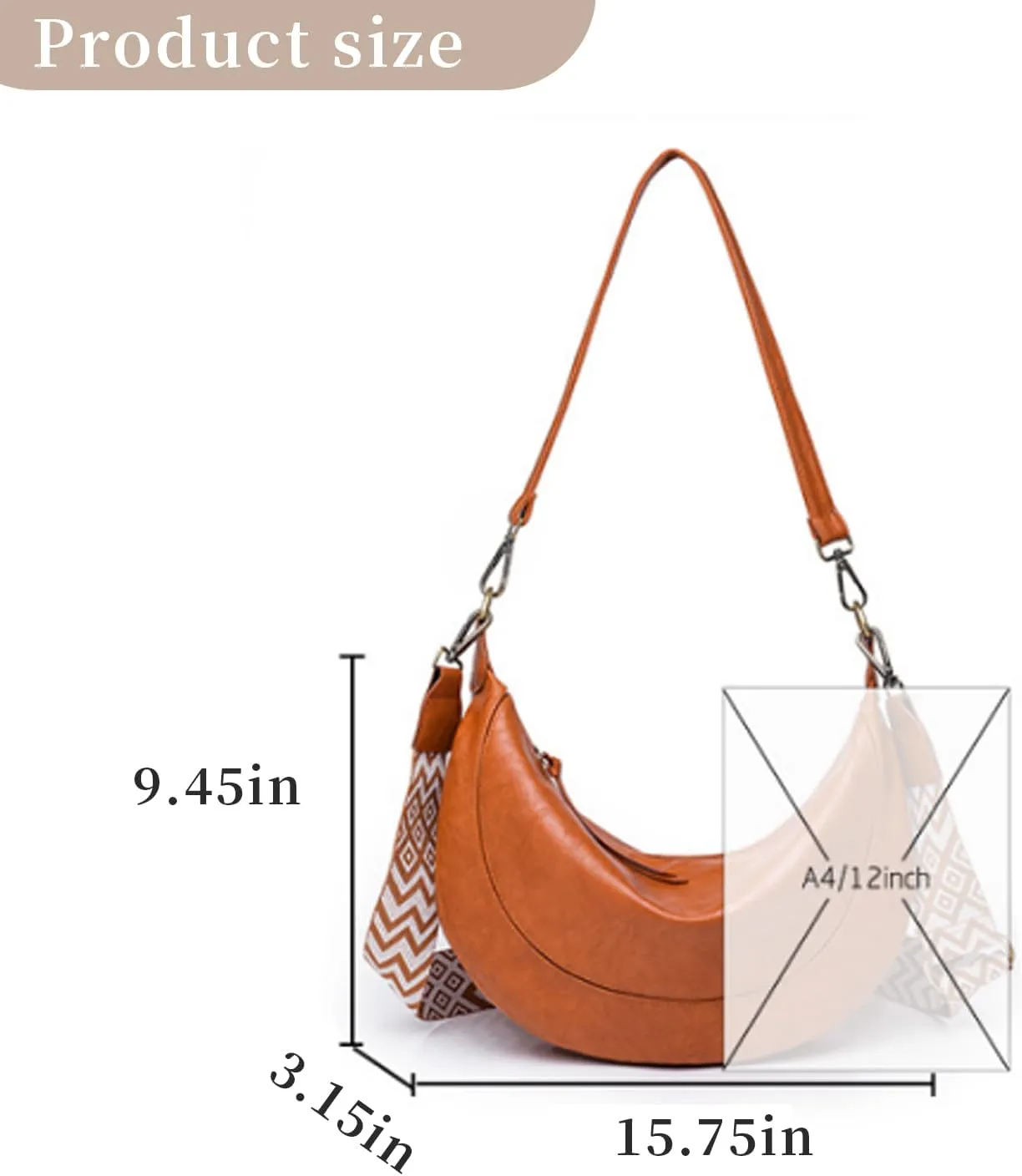 I IHAYNER Crescent Shoulder Bags for Women Trendy Crossbody Hobo Purse Vegan Leather Handbag with Wide Strap for Travel
