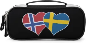 Iceland and Sweden Flag Heart Pencil Bag Travel Cosmetic Makeup Pouch Portable Stationery Organizer for Women