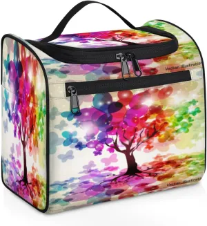 Impressionism Art Rainbow Tree Travel Makeup Bag for Women Men Portable Waterproof Cosmetic Bag Large Capacity Toiletry Bag Make up Case Organizer Bathroom Shower Bag with Handle Travel Accessories