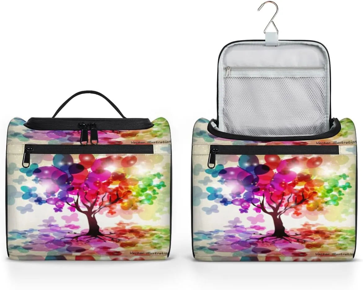 Impressionism Art Rainbow Tree Travel Makeup Bag for Women Men Portable Waterproof Cosmetic Bag Large Capacity Toiletry Bag Make up Case Organizer Bathroom Shower Bag with Handle Travel Accessories