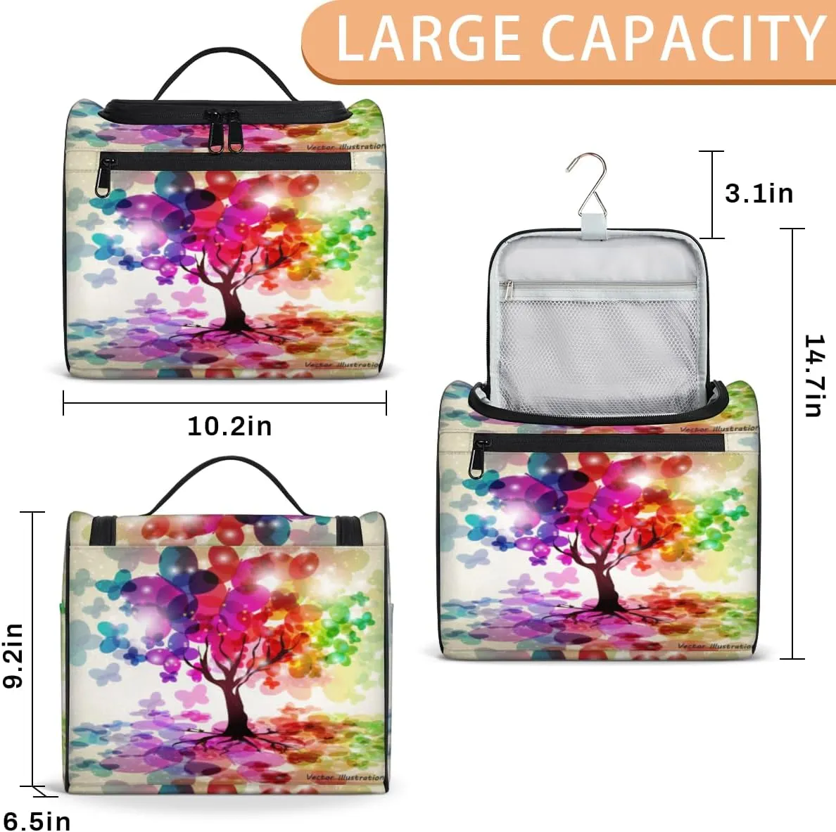 Impressionism Art Rainbow Tree Travel Makeup Bag for Women Men Portable Waterproof Cosmetic Bag Large Capacity Toiletry Bag Make up Case Organizer Bathroom Shower Bag with Handle Travel Accessories