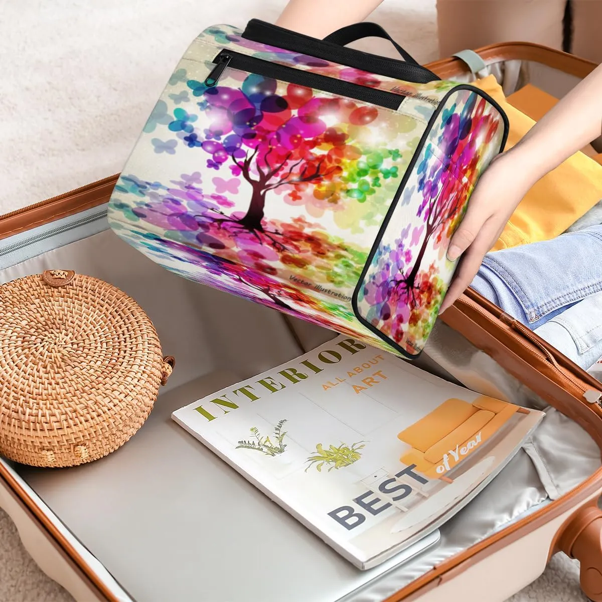 Impressionism Art Rainbow Tree Travel Makeup Bag for Women Men Portable Waterproof Cosmetic Bag Large Capacity Toiletry Bag Make up Case Organizer Bathroom Shower Bag with Handle Travel Accessories