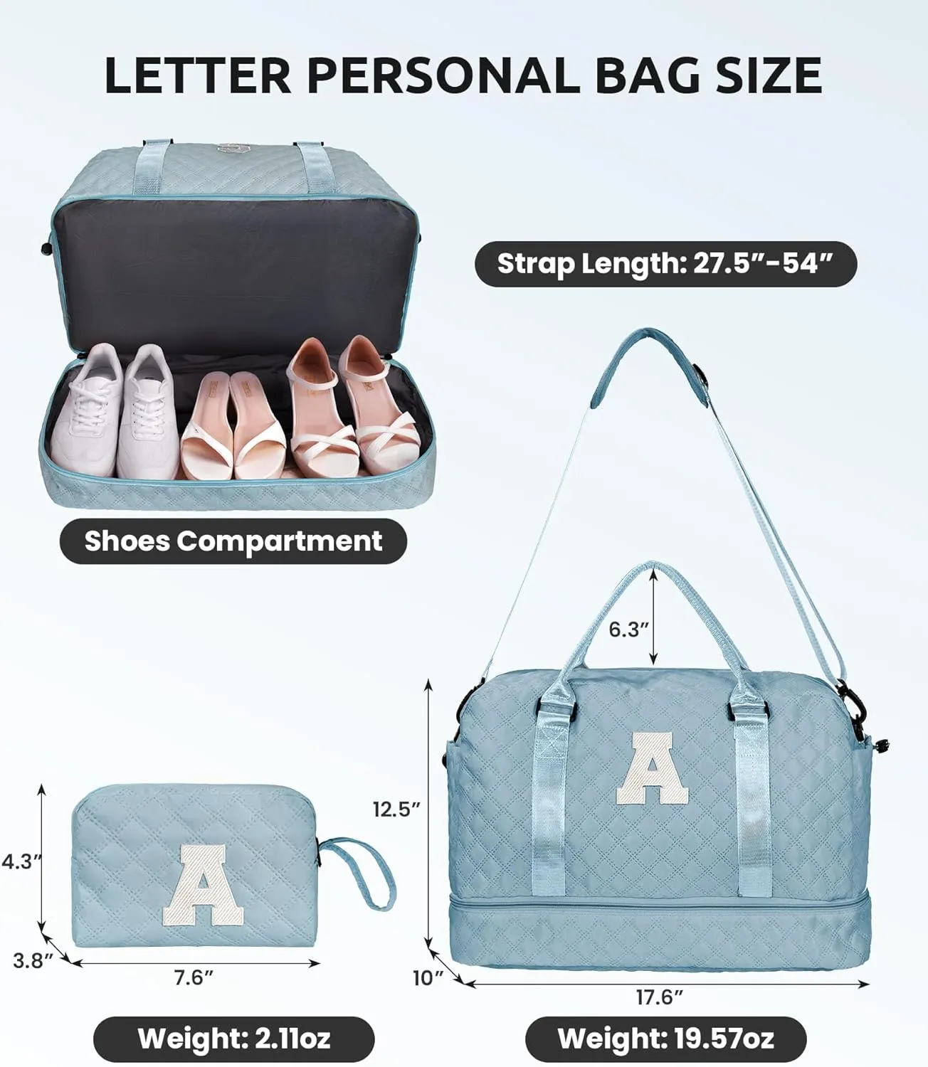 Initial Gifts, Personalized Weekender Bag with Shoulder Strap, Monogram Overnight Bag for Women Wet Pocket, Letter Travel Bag with Makeup Bag Gifts for Family Birthday Gifts (Letter Z)