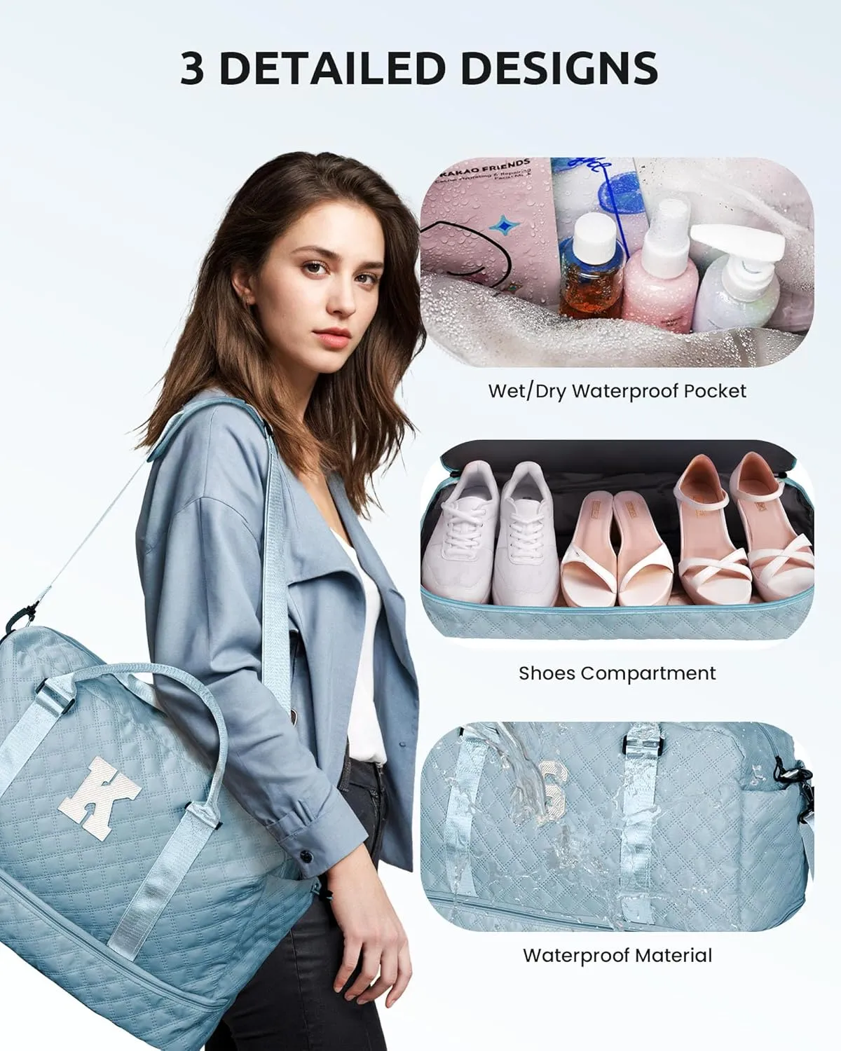 Initial Gifts, Personalized Weekender Bag with Shoulder Strap, Monogram Overnight Bag for Women Wet Pocket, Letter Travel Bag with Makeup Bag Gifts for Family Birthday Gifts (Letter Z)