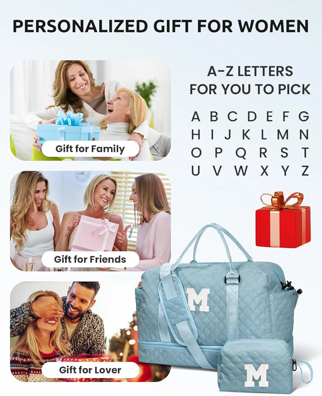 Initial Gifts, Personalized Weekender Bag with Shoulder Strap, Monogram Overnight Bag for Women Wet Pocket, Letter Travel Bag with Makeup Bag Gifts for Family Birthday Gifts (Letter Z)