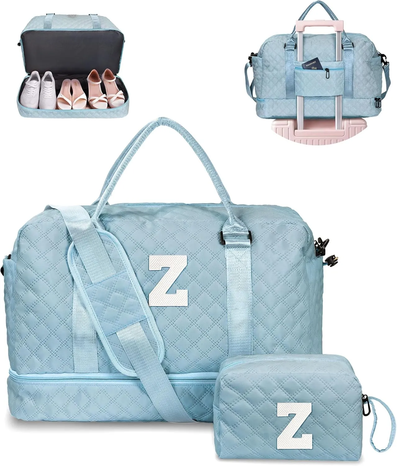 Initial Gifts, Personalized Weekender Bag with Shoulder Strap, Monogram Overnight Bag for Women Wet Pocket, Letter Travel Bag with Makeup Bag Gifts for Family Birthday Gifts (Letter Z)